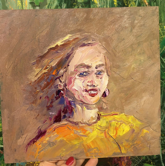 Woman portrait 25x25cm / oil, cardboard