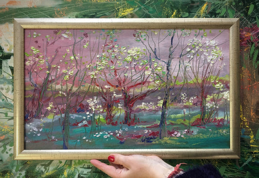 Pink landscape  / 32x53 / oil, cardboard