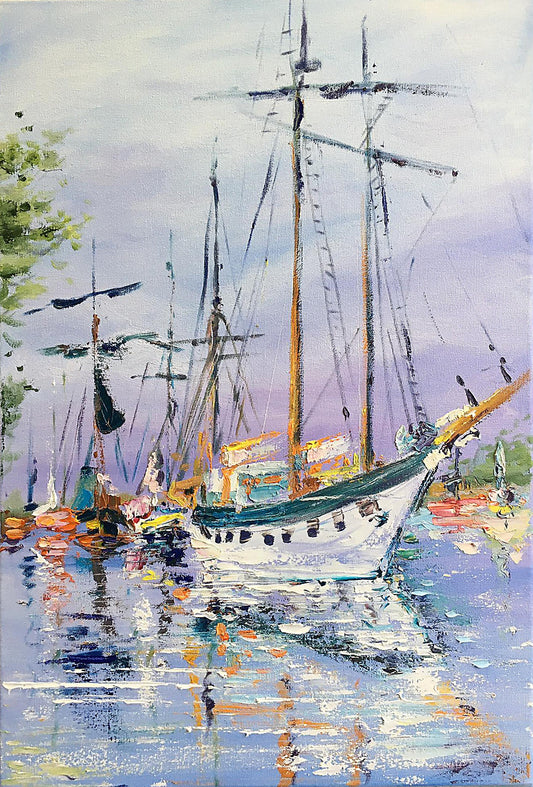 Landscape with boats / 66x46cm / Oil, canvas