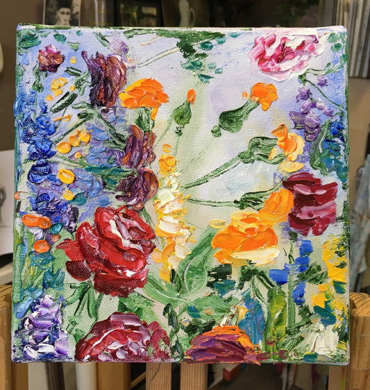 Miniature summer roses / 21x21cm / Oil, canvas