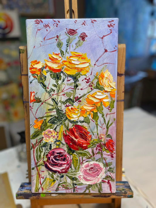 Miniature summer roses / 40x20cm / Oil, canvas