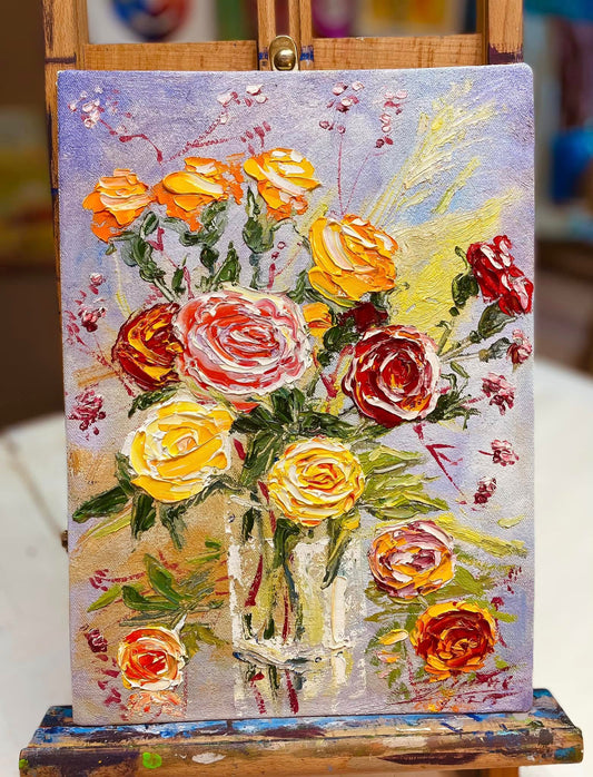 Summer roses / 34x24cm / Oil, canvas on cardboard