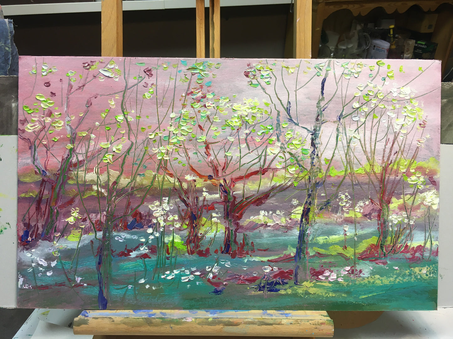 Pink landscape  / 32x53 / oil, cardboard