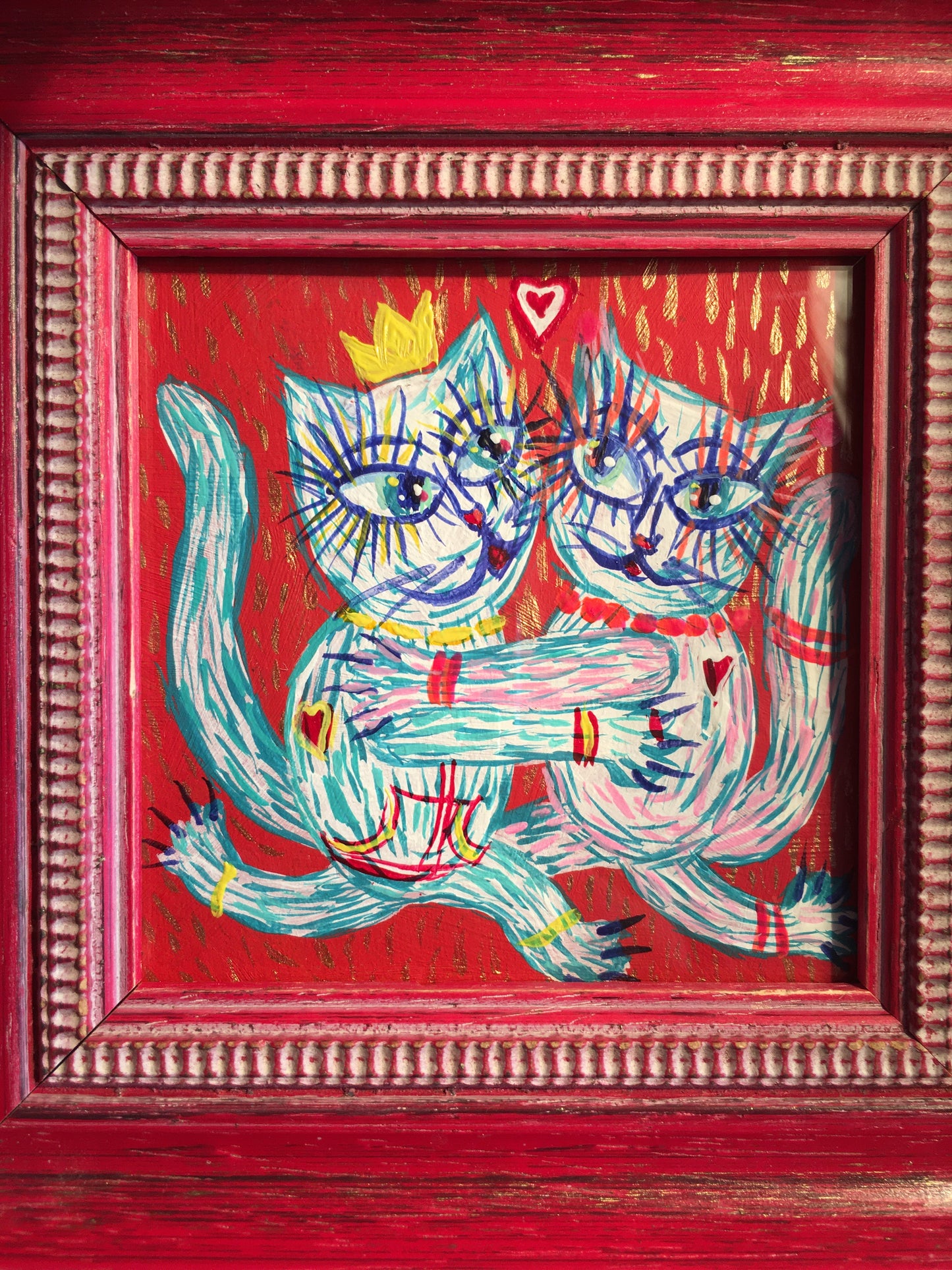 Dancing cats in spring time / 10x10cm / acrylic, cardboard
