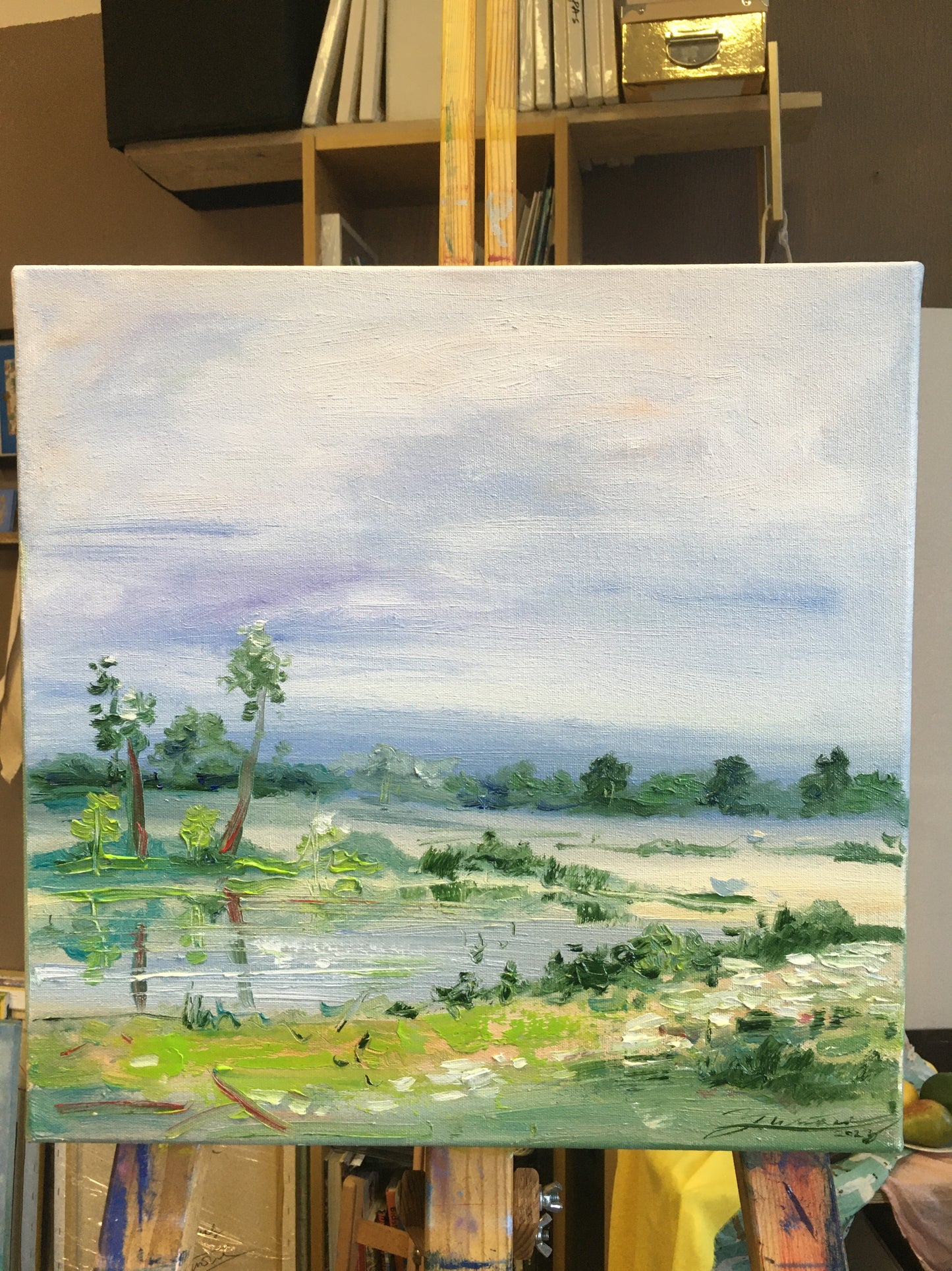 Landscape with lake / 40x40 / Oil canvas