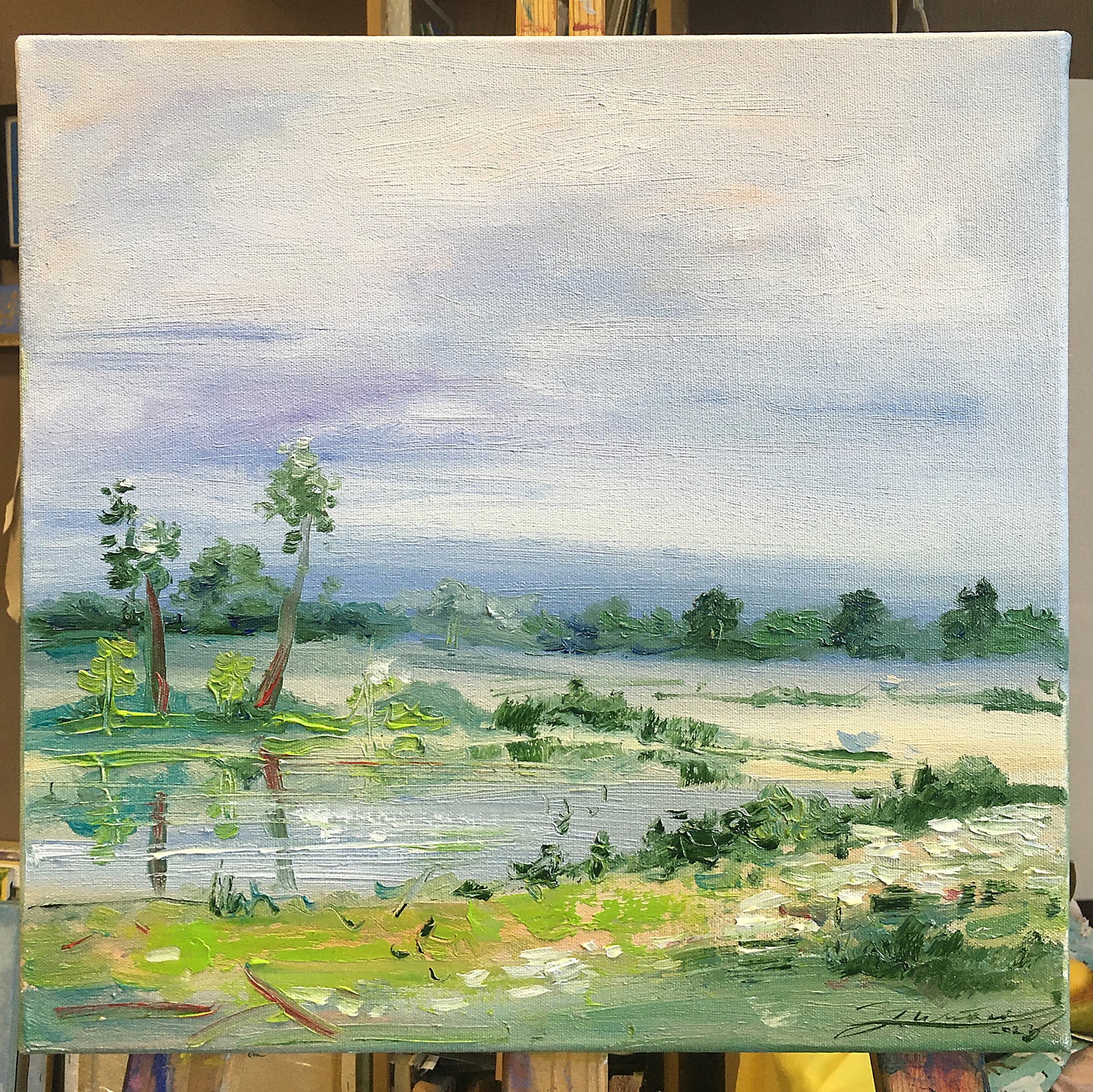 Landscape with lake / 40x40 / Oil canvas
