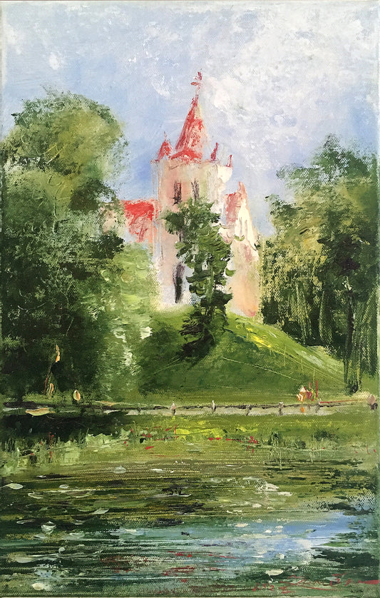 Aizpute church / 40x24cm / oil,canvas