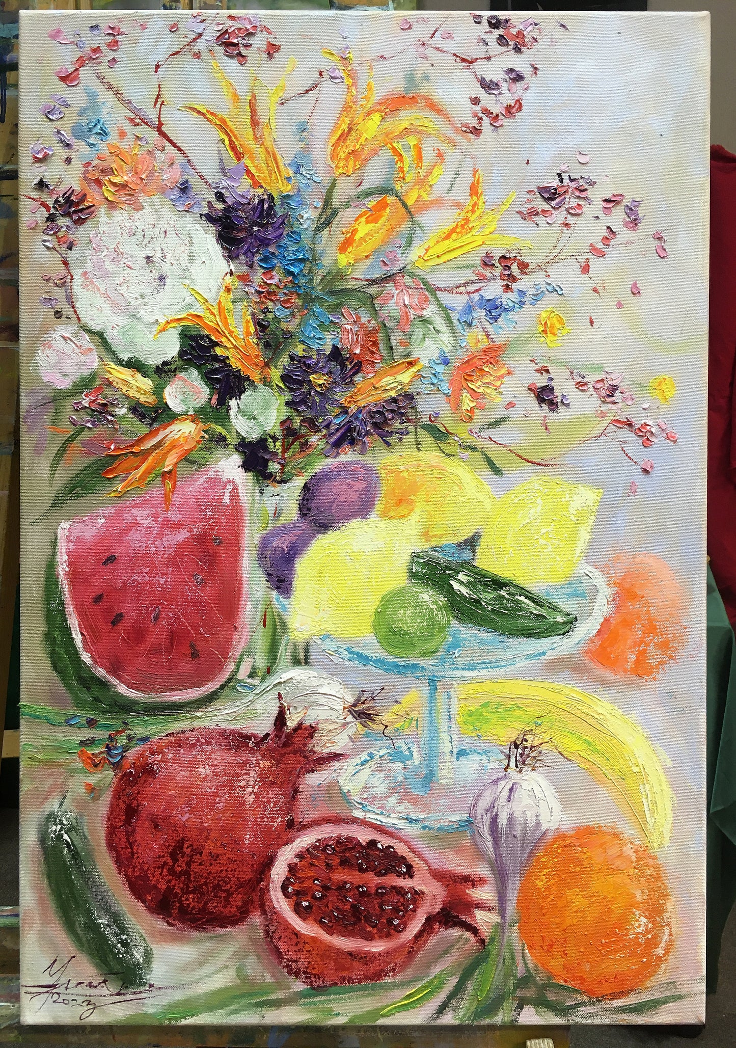 Still life with pomegranate and watermelon / 66x46cm / Oil, canvas