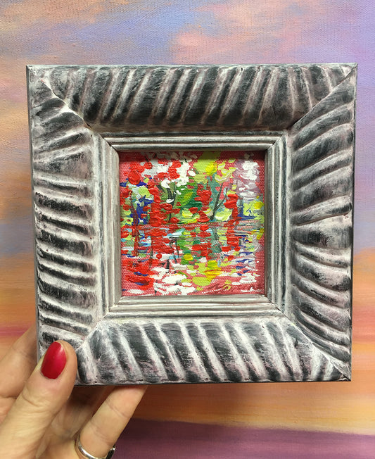 Miniature red Landscape  / 10x10cm / Acrylic, canvas, cardboard