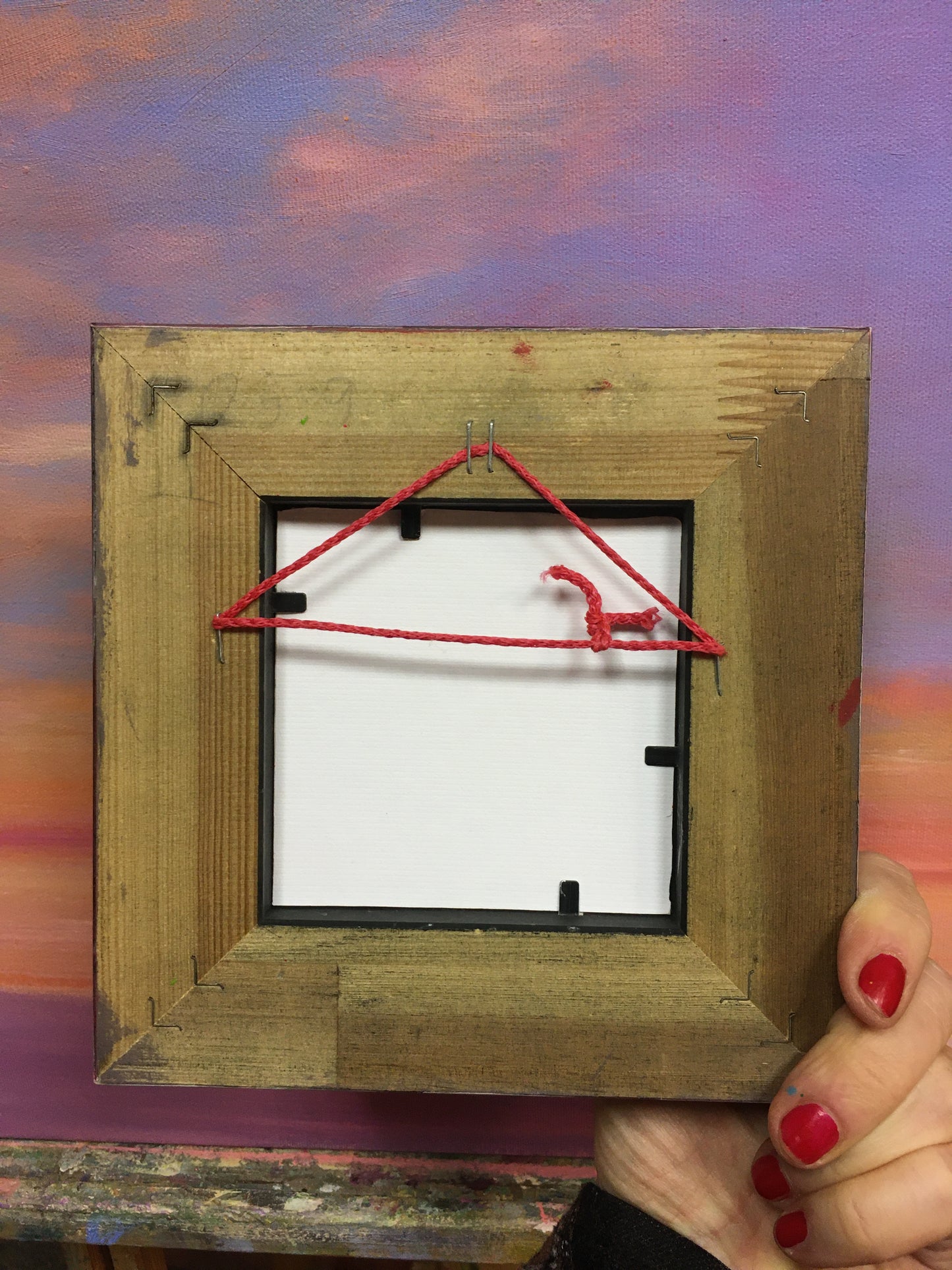 Miniature red Landscape  / 10x10cm / Acrylic, canvas, cardboard