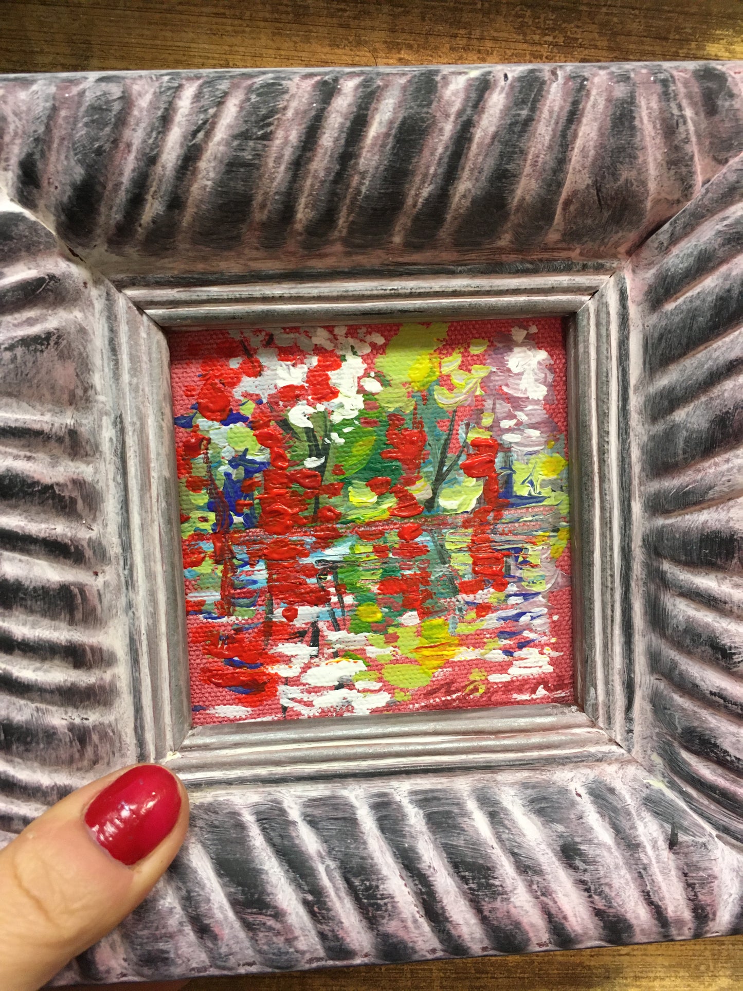Sarkanā ainava, miniatūra / 10x10cm / Akrils, audekls, kartons