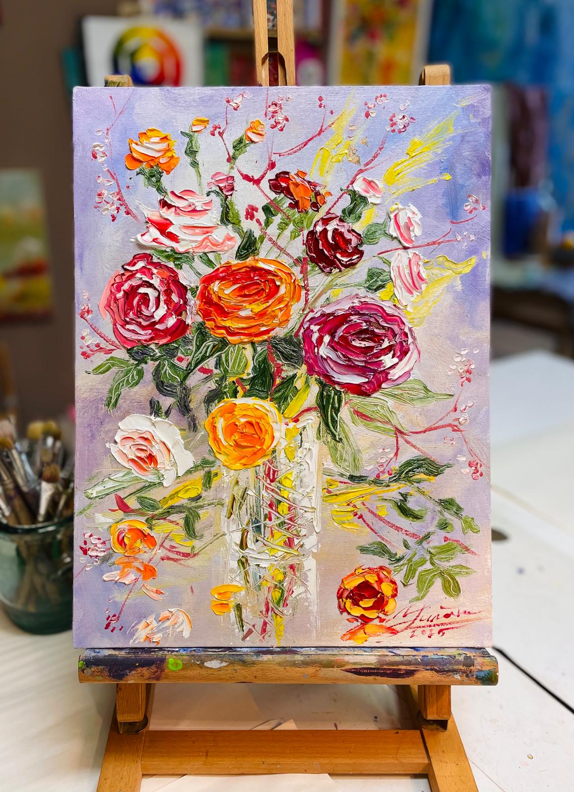 Summer roses / 34x24cm / Oil, canvas on cardboard