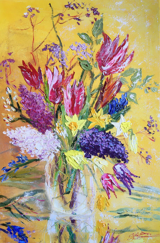 Tulps and spring flowers / 60x40cm / oil,canvas