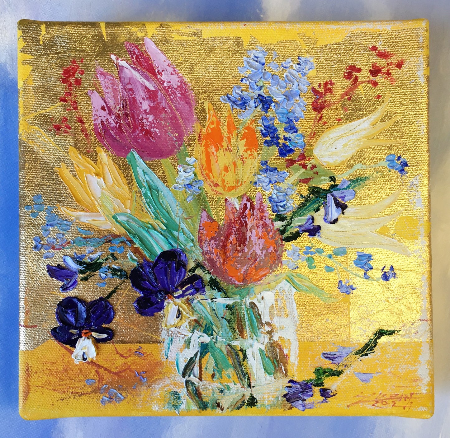 Spring flowers / 21x21 cm / oil on canvas