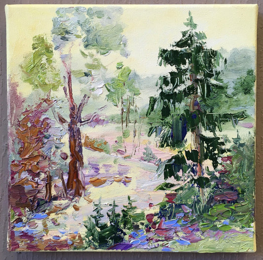 Small landscape with forest / 26x26cm / oil on canvas