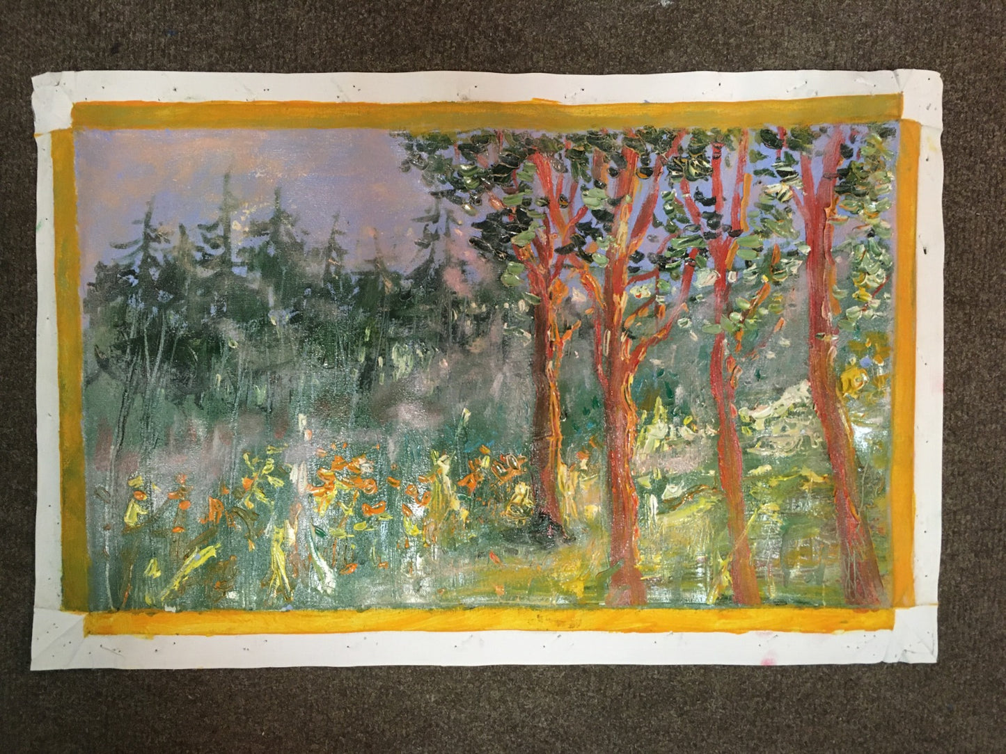 Morning in Forest landscape / 20x50cm / Oil, canvas