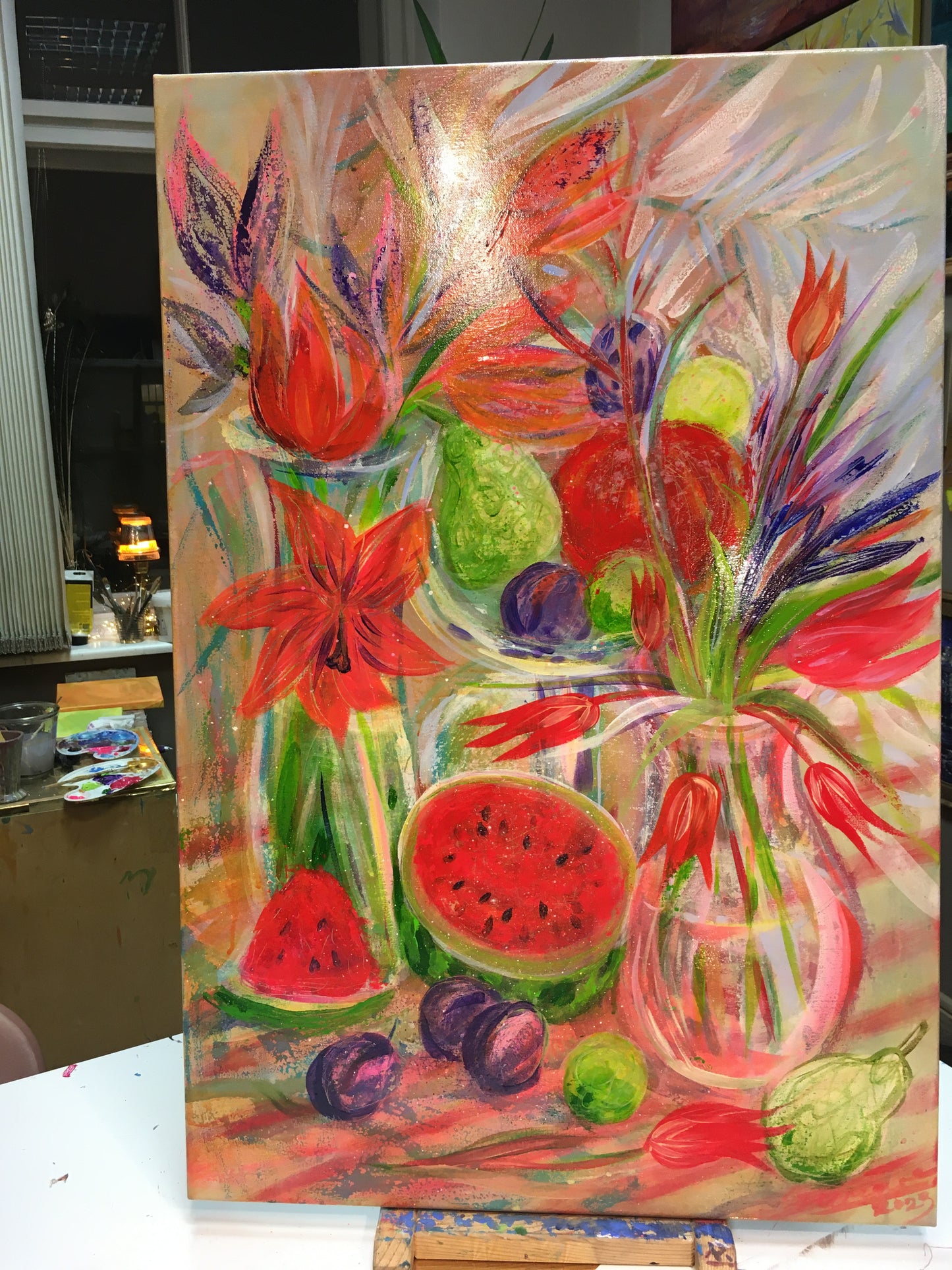 Stil life with watermelon / 90x60cm / Acrylic, canvas