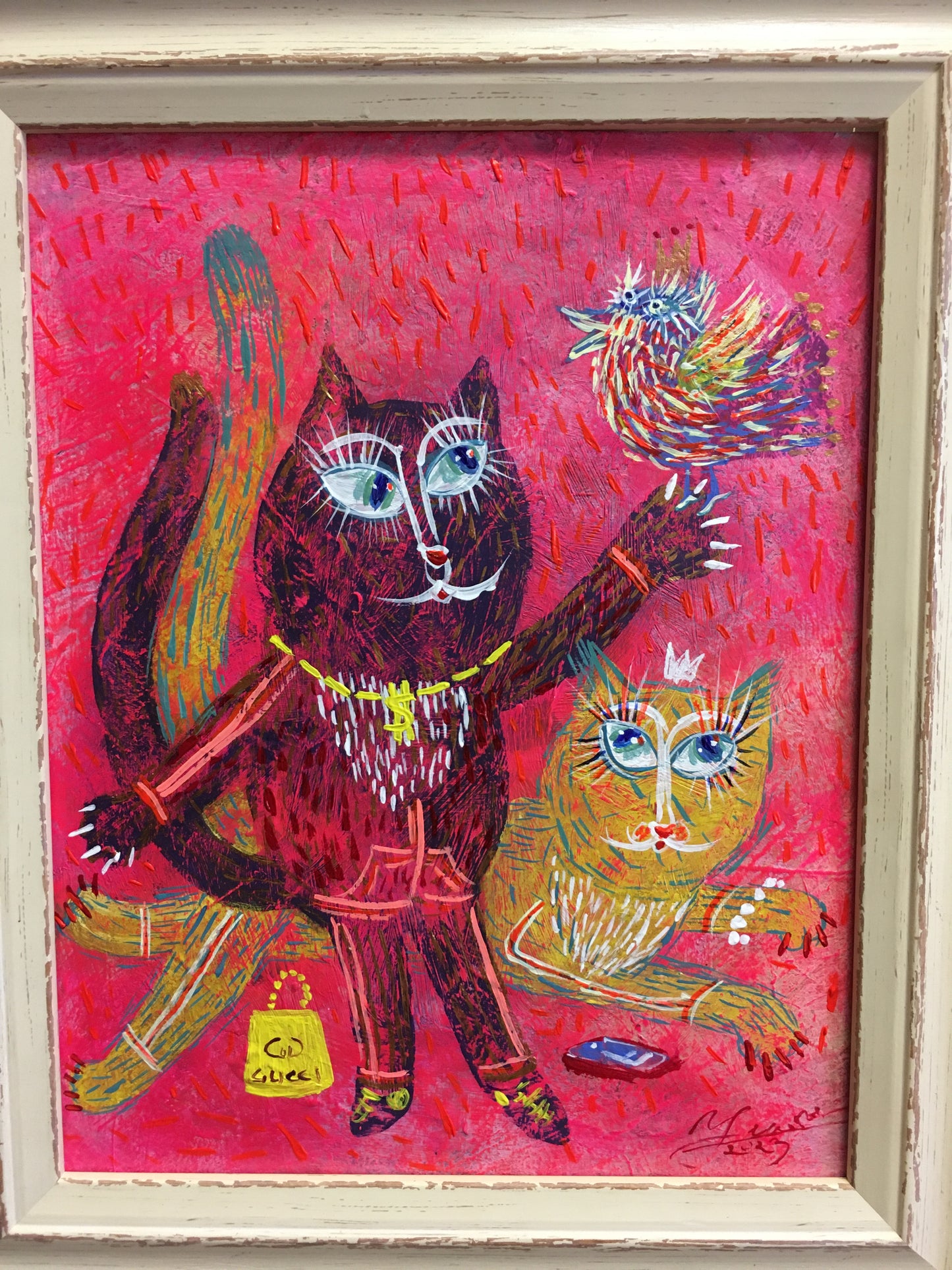 Gucci cats and springtime / 30x24cm / acrylic on cardboard